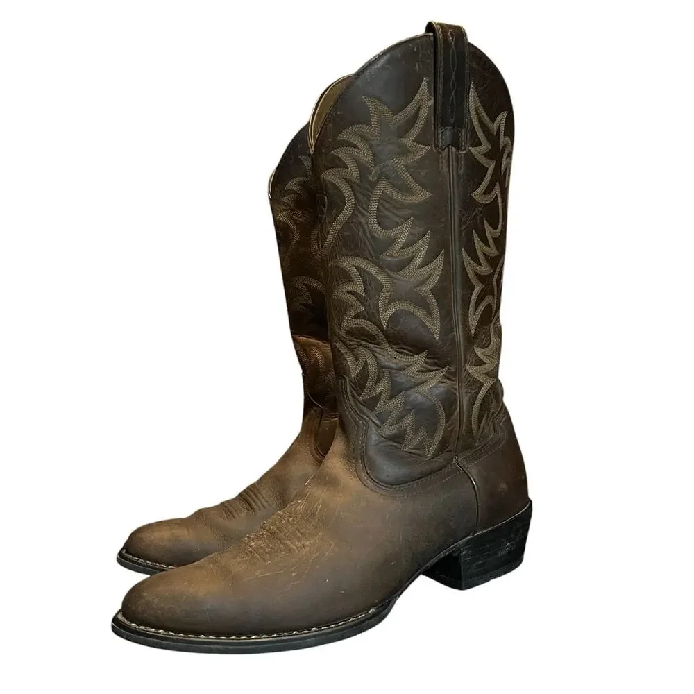 Men’s Ariat 34725 Size 11D Heritage R Toe Western Brown Leather Boots 15” Tall